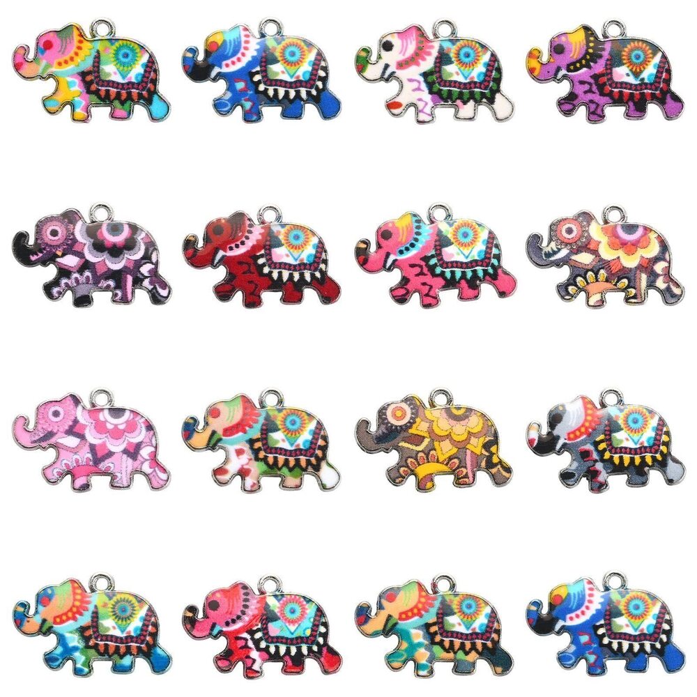 5589 45pcs Mixed Colors Enamel Elephant Charms With Flower Print